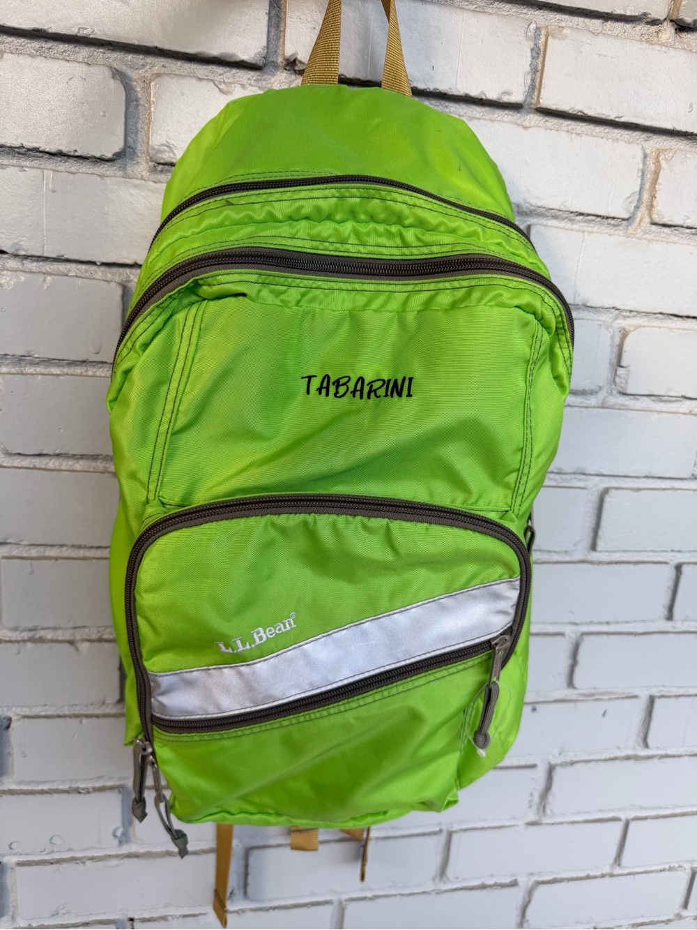 L.L.Bean Backpack Lime Green Reflective School Travel Daypack Tabarini 19”